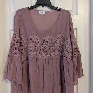 Fyve Rose Pink Blouse | Romantic Lace Detail | Flowy XL Tunic/Top